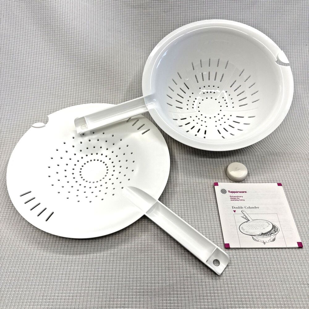 Vintage NEW Tupperware 2 Piece Double Strainer/Colander with Handle 1994 NOS